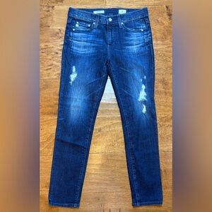 AG The Beau Slouchy Skinny Jeans Distressed Dark Wash 25R